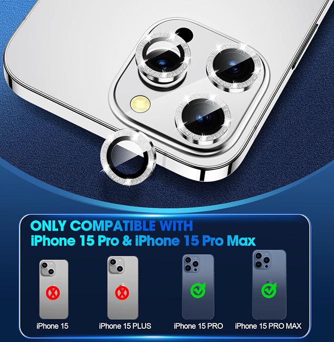 for iPhone 15 Pro/iPhone 15 Pro Max Camera Lens Protector Bling Individual - Image 2