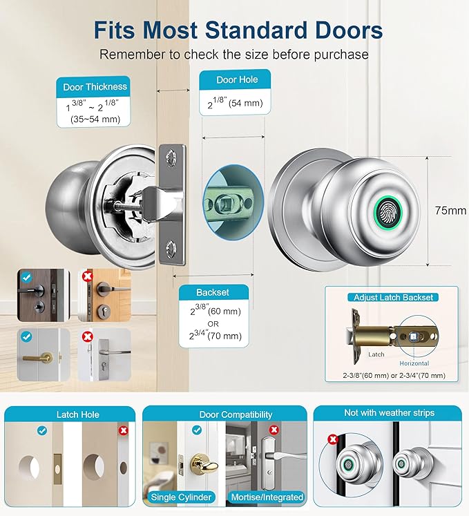 KLLOQUE Fingerprint Door Lock, Smart Fingerprint Door Knob - Image 5