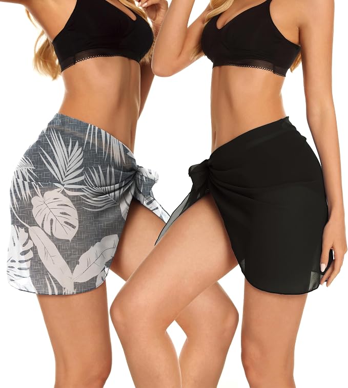 CHICGAL 2 Pieces Women Beach Sarong Bathing Suit Wrap Skirt Sheer Bikini - Image 6