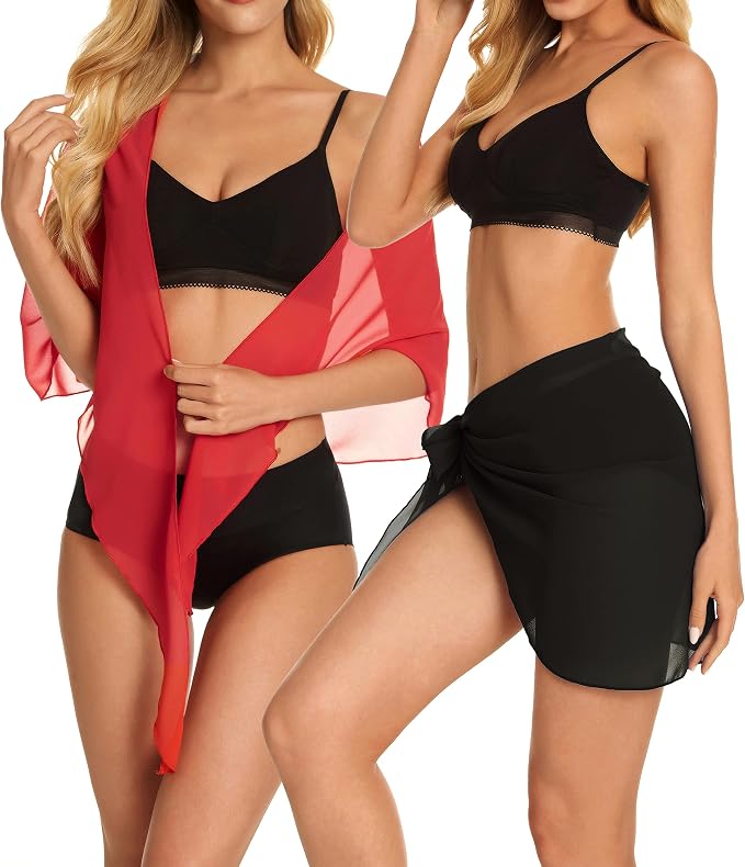 CHICGAL 2 Pieces Women Beach Sarong Bathing Suit Wrap Skirt Sheer Bikini - Image 2