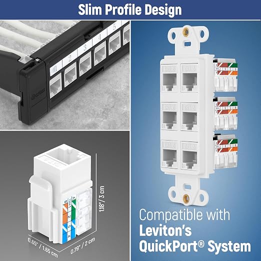 Everest 90° Angled RJ45 Cat6A Keystone Jacks 20-Pack in White - Image 6