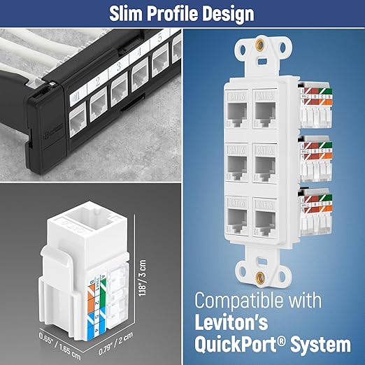 Everest 90° Angled RJ45 Cat6A Keystone Jacks 10-Pack in White - Image 6