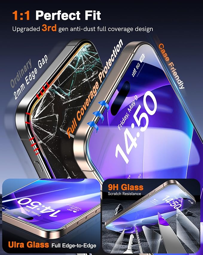 LK 3 Pack for iPhone 15 Pro Max Screen Protector Tempered Glass Military Grade - Image 5