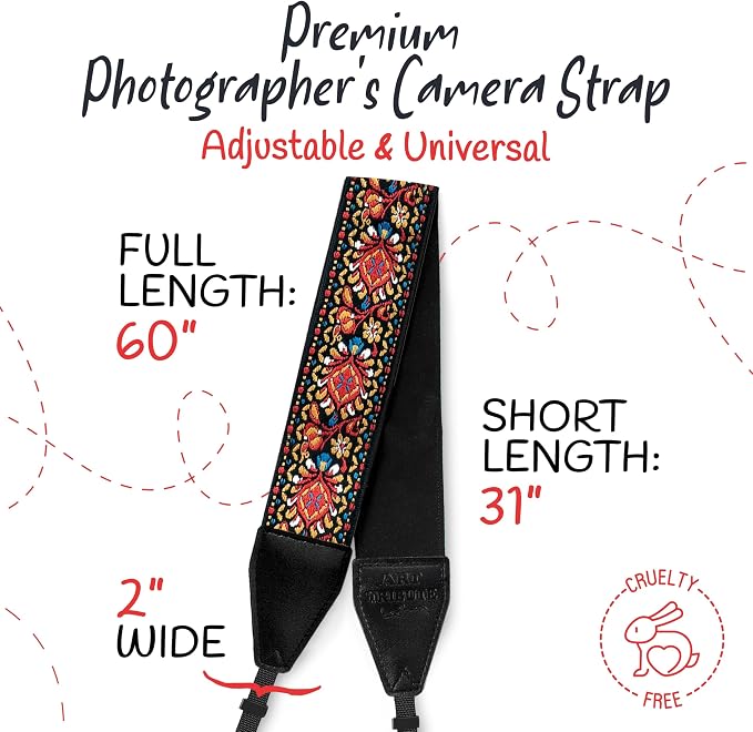 Art Tribute Camera Strap, Vintage Embroidered Neck Shoulder & Crossbody Camera - Image 5