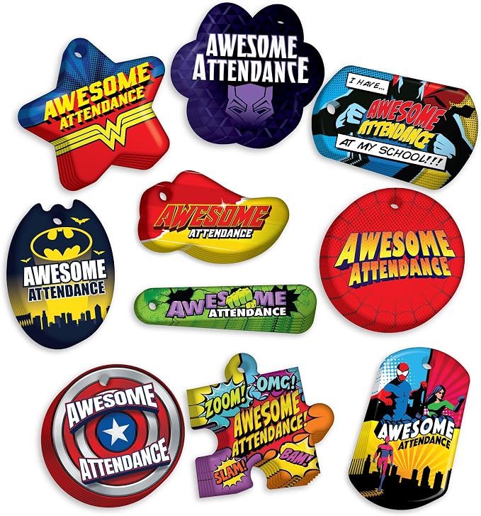 Brag Tags Awesome Attendance Heroes Value Pack to Improve Students' School & by BragTags%C2%AE