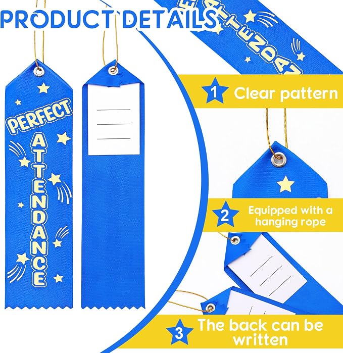 Wavwavw 100 Pcs Perfect Attendance Ribbons Bulk 8" x 2" Prizes Ribbons - Image 3