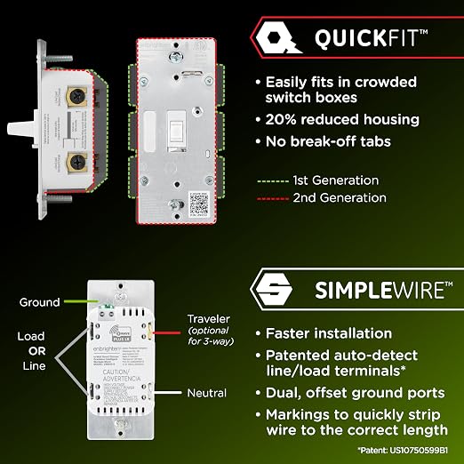 Enbrighten 800 Series Z-Wave Toggle Dimmer, Long Range 800LR, Quick Fit - Image 3