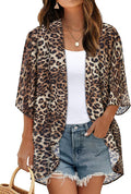 Women's Floral Print Puff Sleeve Kimono Cardigan Loose Cover Up Casual Blouse by CHICGAL