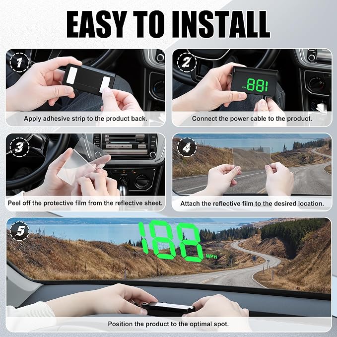 SINGARO Heads up Display for Cars, USB Plug Digital GPS HUD Speedometer - Image 5