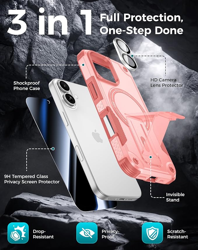 Goton for iPhone 16 Case with Privacy Tempered Glass Screen Protector & Camera - Image 3