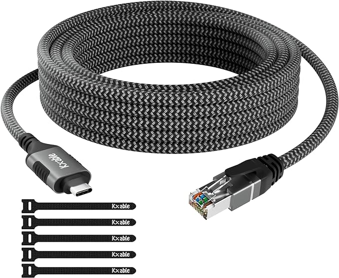 USB C to Ethernet Cable 25FT, Type C to RJ45 Cord, Gigabit Directly Connected by Kxable