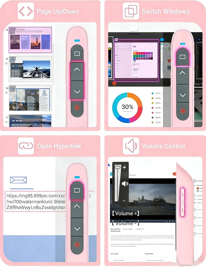 2-in-1 USB-A & USB-C Presentation Remote – Pink Wireless PowerPoint Clicker - Image 3