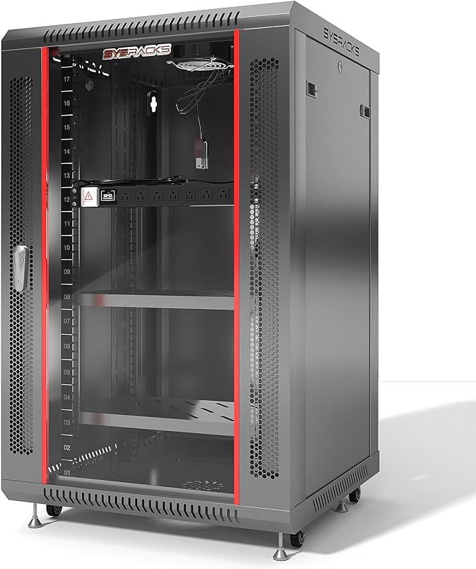 22U Wall Mount Server Rack Cabinet – 19" Network Rack Enclosure, PDU & Shelf by SYSRACKS