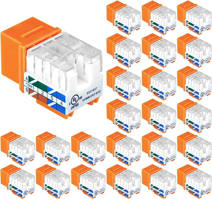 VCE UL Listed Cat6 RJ45 Keystone Jack Insert 25-Pack, 90 Degree Punch Down by VCE