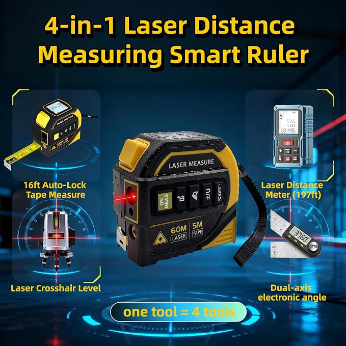 4-in-1 Laser Tape Measure with Level, 16Ft Ruler, 197Ft Laser | Almighty - Image 2