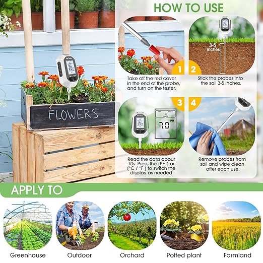 YAMRON 4-in-1 Soil Moisture Meter, Digital Plant Temperature/Soil Moisture Test - Image 5