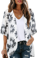 Women's Floral Print Puff Sleeve Kimono Cardigan Loose Cover Up Casual Blouse by CHICGAL