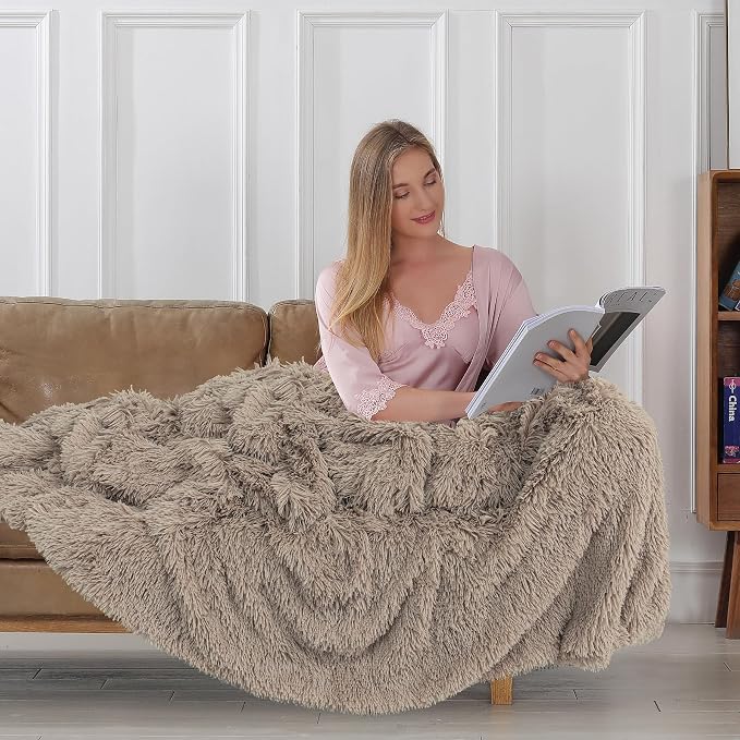 Tuddrom Decorative Extra Soft Faux Fur Throw Blanket 70"x78", Solid Reversible - Image 3