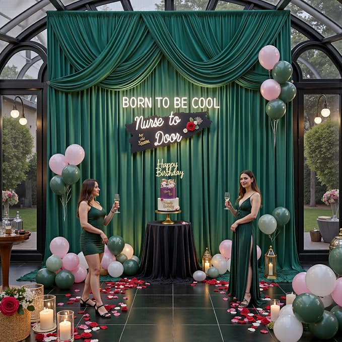 20ft x 15ft Hunter Green Backdrop Curtains - Image 6