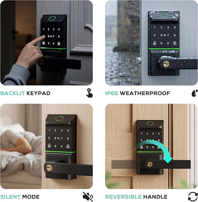 Smart Door Lock Keyless Entry, 6-in-1 Biometric Deadbolt w/Fingerprint - Image 6