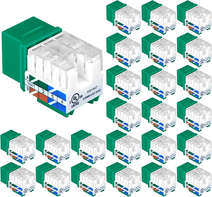 VCE UL Listed Cat6 RJ45 Keystone Jack Insert 25-Pack, 90 Degree Punch Down by VCE