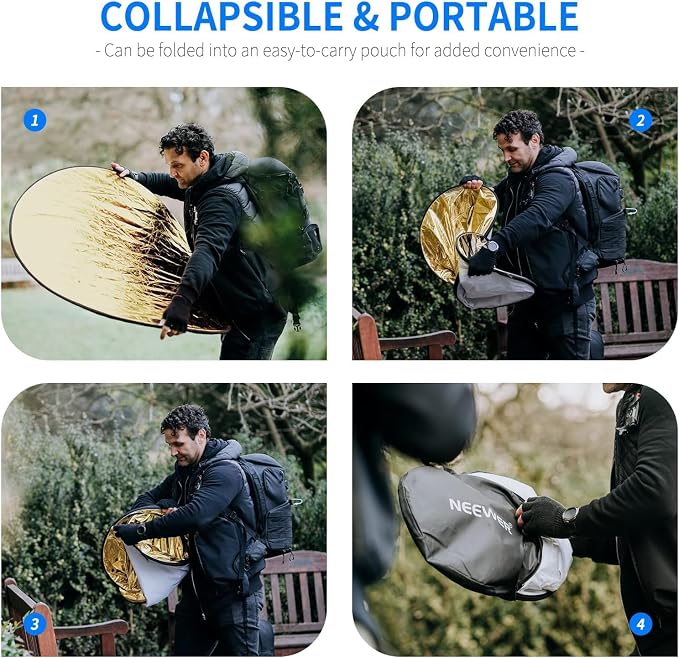 NEEWER 43 Inch/110 Centimeter Light Reflector Diffuser 5 in 1 Collapsible Multi - Image 5