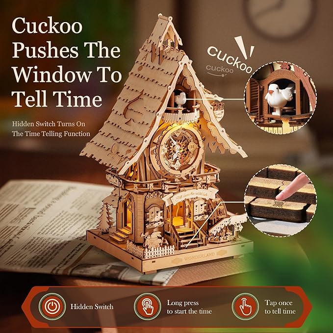 ROBOTIME 3D Wooden Puzzles for Adults-Cuckoo Clock Wooden Models for Adults to - Image 2