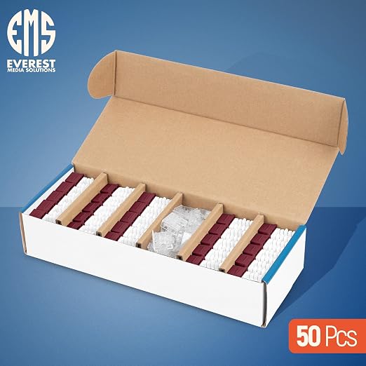 Everest 90° Angled RJ45 Cat6 Keystone Jacks 50-Pack in Red - Image 2