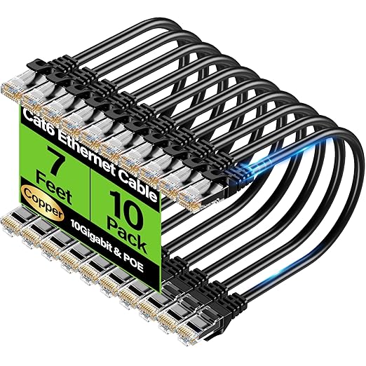 Cat6 Ethernet Cable 10Gbps 7 ft, UTP Ethernet Cable Cat 6, Flexible Bare Copper by Unknown