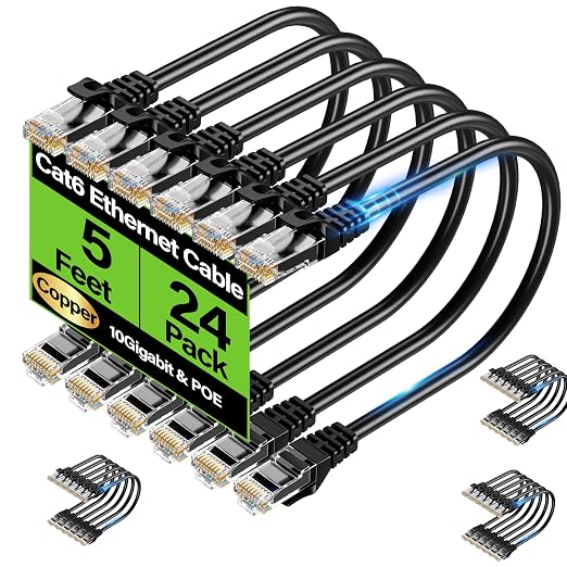 Cat6 Ethernet Cable 10Gbps 5 ft, UTP Ethernet Cable Cat 6, Flexible Bare Copper by Unknown