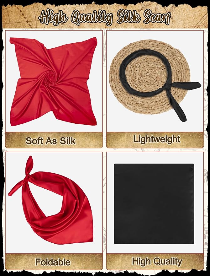 Senker Fashion 35" Head Scarf for Women, Pirate Costume Accessories Silk Red - Image 3