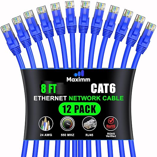 Maximm Cat 6 Ethernet Cable - 8 ft - High-Speed LAN by MaximmCable