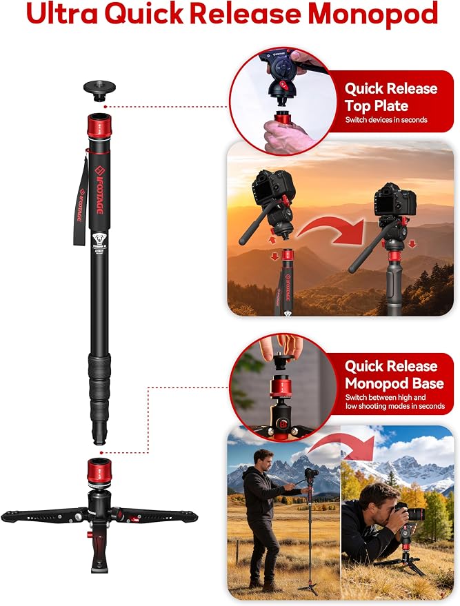 IFOOTAGE Monopod Cobra 3 A180T, Telescopic Video Mono pod Compatible - Image 3