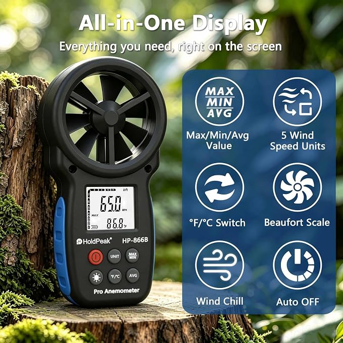 HoldPeak 866B Digital Anemometer, Handheld Wind Speed CFM Meter, HVAC Air Flow - Image 5