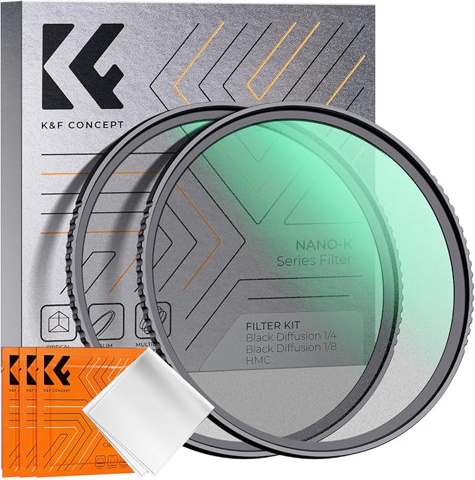 K&F CONCEPT 67mm Black Diffusion 1/4 & 1/8 Filters Kit Mist Cinematic Effect by KFCONCEPT