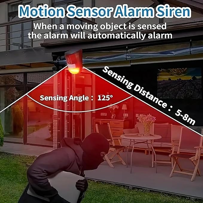 Solar Sound & Light Alarm Outdoor Motion Sensor, 6LEDs Flash Warning Security - Image 3