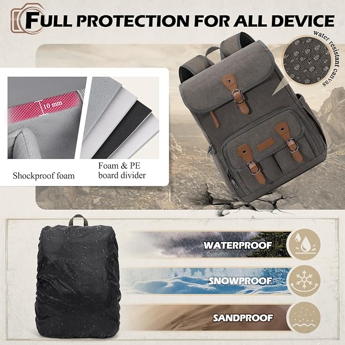 RAINSMORE Camera Bag Backpack for DSLR/SLR Mirrorless 15.6 Inch Laptop Camera - Image 6
