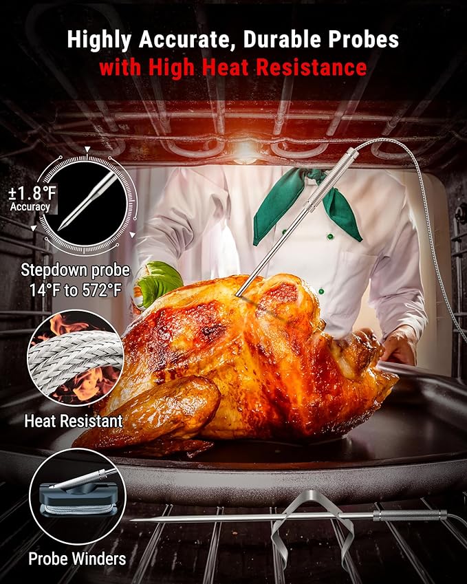 TempPro TP826 500FT Wireless Meat Thermometer, Dual Meat Probe Cooking - Image 5