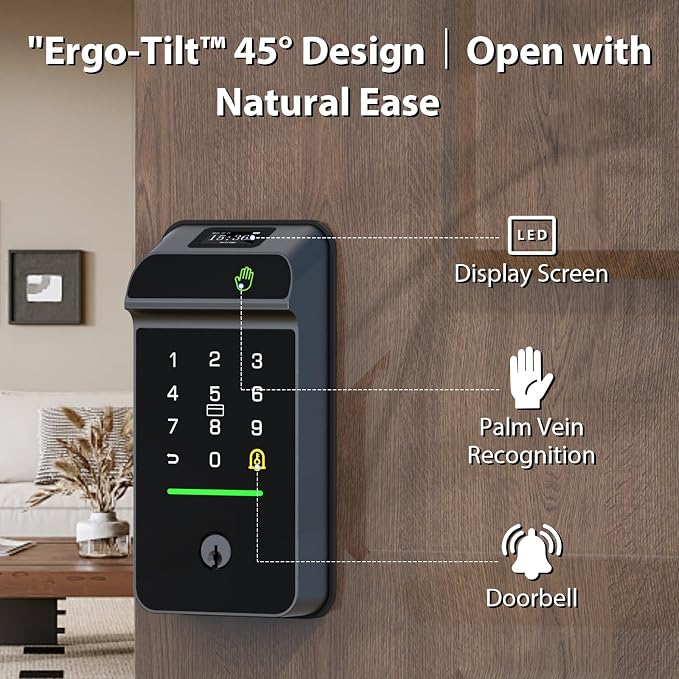 eLinkSmart Palm Vein Smart Door Lock Built-in WiFi, 6 in 1 Keyless Entry Door - Image 7