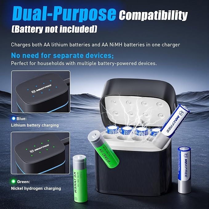 Maxfree Dual-Purpose Charger for Rechargeable Lithium & NiMH AA Batteries - Image 5