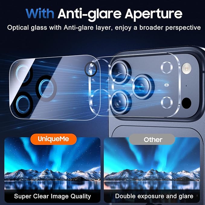 UniqueMe Compatible for 3 Pack iPhone 17 Pro Max Camera Lens Protector - Image 5
