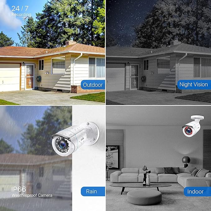 ZOSI 4 x 2MP 1080p HD-TVI Home Security Camera Outdoor Indoor 1920TVL, 80ft - Image 4