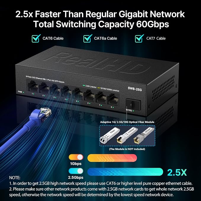 Real HD 8 Port 2.5G Ethernet Switch Unmanaged Network Switch - Image 2