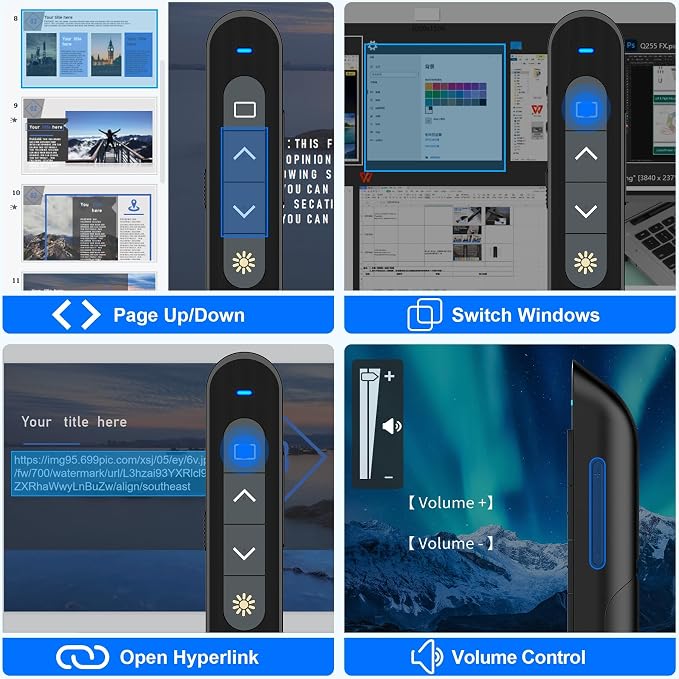DinoFire USB Type C Wireless Presenter Remote Presentation Clicker, Volume - Image 3