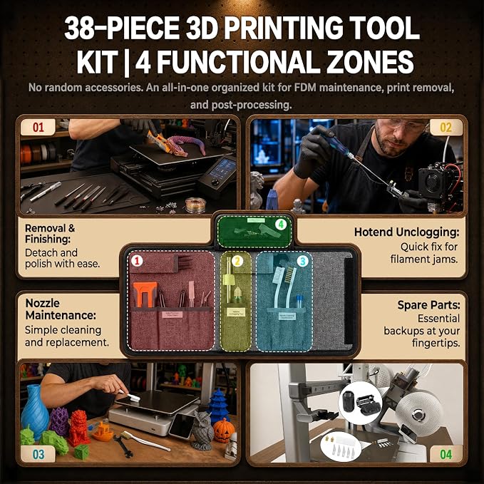 3D Printer Tools, 38-Piece 3D Printer Maintenance Kit, Deep Hotend Unclogging - Image 2