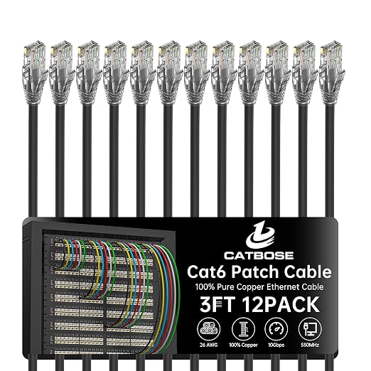 3 Feet Cat6 Patch Cables, Solid Pure Copper Patch Cord, Cat 6 Ethernet Cable by CatBose