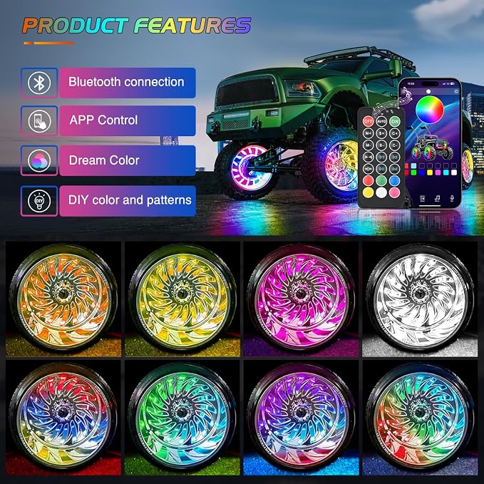 Nilight 4PCS 15.5inch Double Row Wheel Ring Lights Dream Color - Image 4