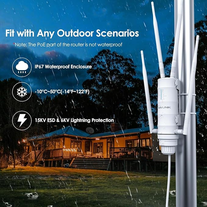 WAVLINK AC1200 Outdoor WiFi Extender, Weatherproof Dual Band Outdoor Access - Image 5