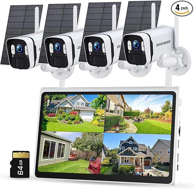 4MP Solar Powered Security Camera Outdoor Wireless System by ZHXINSD