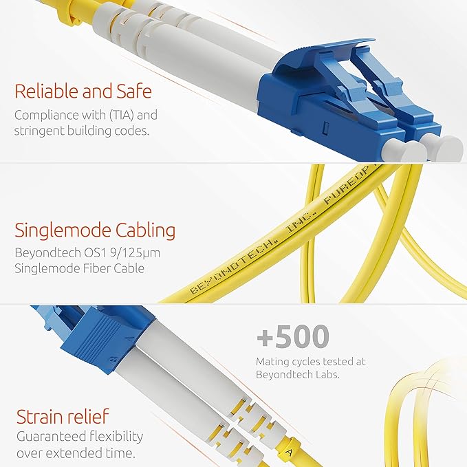 BEYONDTECH 1m LC to LC Fiber Patch Cable – UPC Single-Mode Duplex Fiber Optic - Image 3